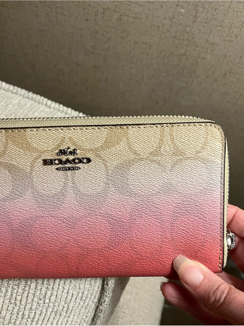 Coach Gradient Pink to Cream Zip Wallet